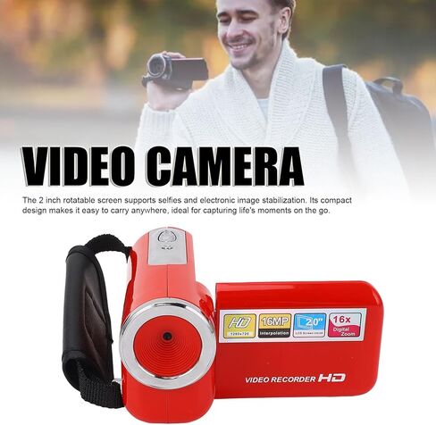yoidesu camera camera camcorder ، 1080p 16mp quareld camcorder ، 16x digital Zoom 2 Inch Rotatable Screen Digital Recorder ، للنمو ، والسفر ، وحفلات الزفاف (أحمر) in Kuwait