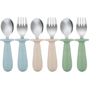 PandaEar 6 Pieces Baby Toddler Silicone Stainless Steel Utensils Silverware Spoon Fork for Baby Toddler BPA Free with Silicone Holding Anti-Choke Design in Saudi Arabia