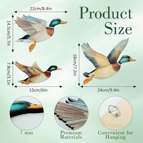 Trinhguo 3 PCS Mallard Ducker Decory Decory Duck Wall Art ، Decoration Wooden Wall Decoration ، Drake Drake Art Signs ، Flying Birds Hanging Decor لغرفة المعيشة غرفة نوم (3 حجم ، سمك 7 مم) in Saudi Arabia
