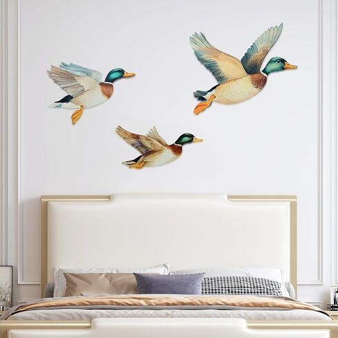 Trinhguo 3 PCS Mallard Ducker Decory Decory Duck Wall Art ، Decoration Wooden Wall Decoration ، Drake Drake Art Signs ، Flying Birds Hanging Decor لغرفة المعيشة غرفة نوم (3 حجم ، سمك 7 مم) in Saudi Arabia