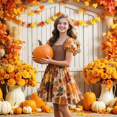 7x5ft Fall Backdrop Autumn Maple Leaves Pumpkin Floral Rustic Barn Door Photography Background for Fall Thanksgiving Day Harvest Party Banner Decorations Kids Adults Portraits Photo Studio Props in Saudi Arabia