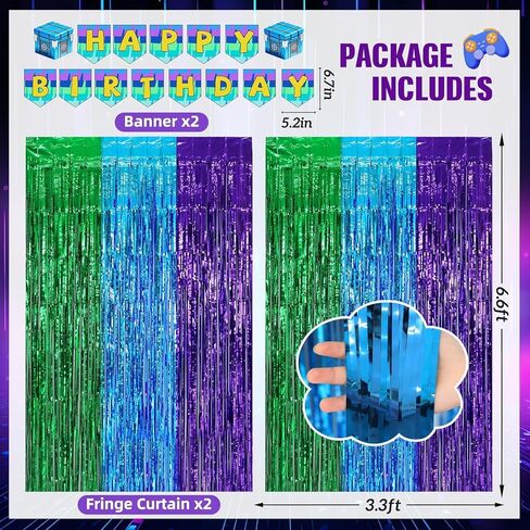 ديكورات عيد ميلاد ألعاب الفيديو ، 2 عبوة خضراء زرقاء أرجوانية ألعاب الستائر الخلفية الهاموب مع 1PCS لافتة حفلة عيد ميلاد للأولاد الأطفال اللاعبين ألعاب ألعاب ألعاب اللاعبين in Kuwait