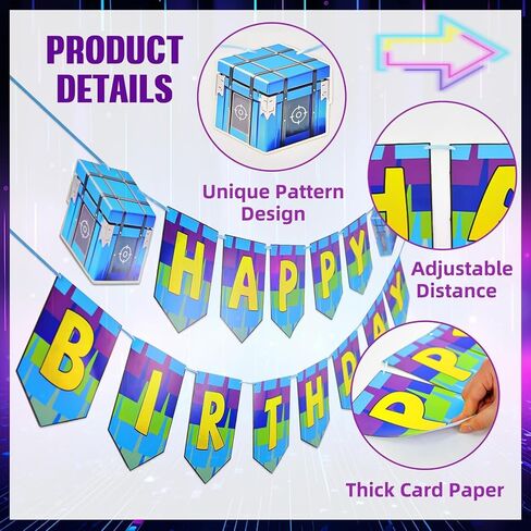 ديكورات عيد ميلاد ألعاب الفيديو ، 2 عبوة خضراء زرقاء أرجوانية ألعاب الستائر الخلفية الهاموب مع 1PCS لافتة حفلة عيد ميلاد للأولاد الأطفال اللاعبين ألعاب ألعاب ألعاب اللاعبين in Kuwait