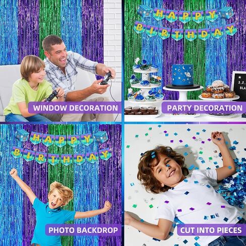 ديكورات عيد ميلاد ألعاب الفيديو ، 2 عبوة خضراء زرقاء أرجوانية ألعاب الستائر الخلفية الهاموب مع 1PCS لافتة حفلة عيد ميلاد للأولاد الأطفال اللاعبين ألعاب ألعاب ألعاب اللاعبين in Kuwait