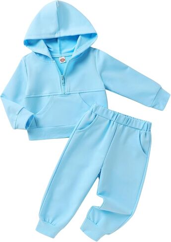 Happy Town Baby Clothes for Girls Boys Solid Color Half-Zip Sweatshirt and Sweatpants Outfits Set Fall Toddler Sweatsuit in Saudi Arabia