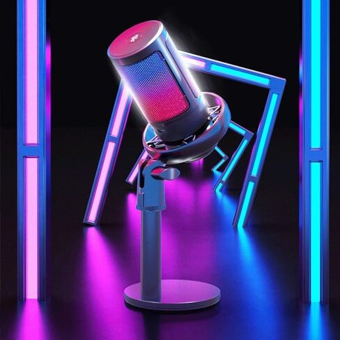 ميكروفون معدني مكثف مع RGB Lights Professional التسجيل Desktop Podcast Mic in Saudi Arabia