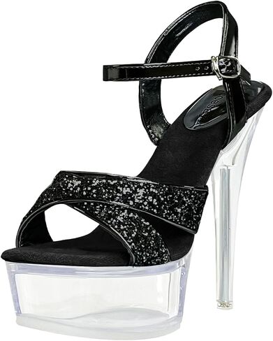 Fantoesay Women's Platform Sandals Glitter Slingback Clear Stiletto High Heels in Saudi Arabia