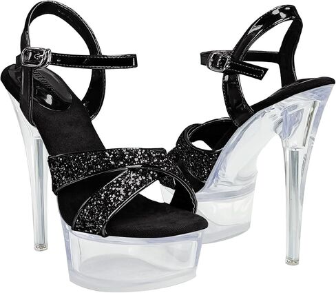 Fantoesay Women's Platform Sandals Glitter Slingback Clear Stiletto High Heels in Saudi Arabia