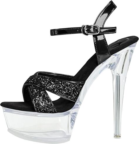 Fantoesay Women's Platform Sandals Glitter Slingback Clear Stiletto High Heels in Saudi Arabia