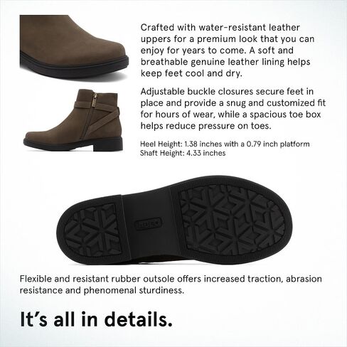 ABEO Compass Buckle Ankle Booties for Women | Fall Boots For Women | Water Resistant Leather | Built-In Orthotic Insole in Saudi Arabia