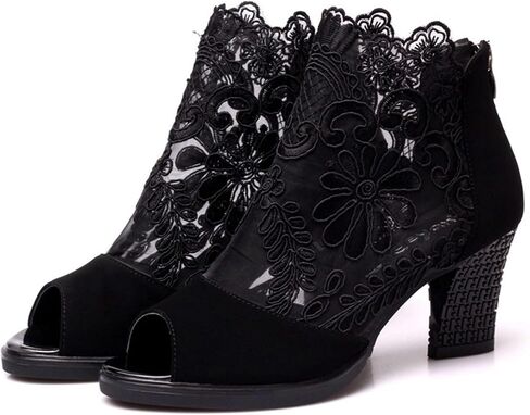 Lace Peep Toe Heels for Women Mesh Sandals Boots Party Dress Shoes in Kuwait