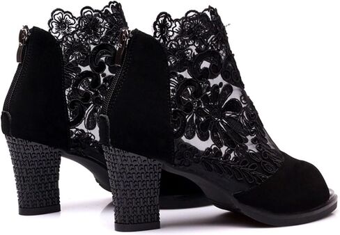 Lace Peep Toe Heels for Women Mesh Sandals Boots Party Dress Shoes in Kuwait