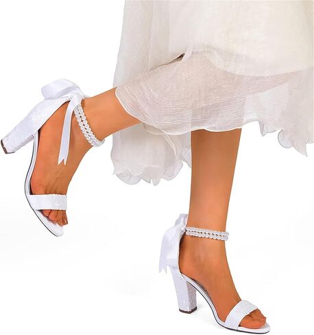 High Block Heel Wedding Sandals Open Toe Wedding Shoes for Bride Pearl Bridal Heels in Saudi Arabia