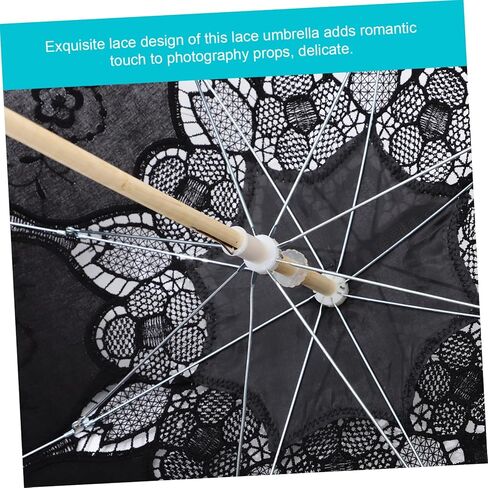 مظلة المظلة السوداء من Lace Lace لحفلات الزفاف - مظلة دانتيل مصنوعة يدويًا 2535 بوصة للنساء ، الأسود ، 64.50x64.50x53.50 سم in Saudi Arabia
