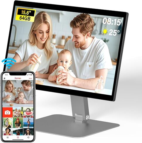 إطار الصورة الرقمية WiFi 15.6inch ، تخزين 64 جيجابايت من إطار الصورة الرقمية الذكية IPS HD HD مع الشاشة التلقائية أو مشاركة الصور أو مقاطع الفيديو عبر تطبيق Frameo in Kuwait