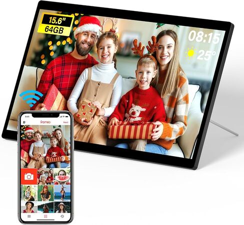 إطار الصورة الرقمية WiFi 15.6inch ، تخزين 64 جيجابايت من إطار الصورة الرقمية الذكية IPS HD HD مع الشاشة التلقائية أو مشاركة الصور أو مقاطع الفيديو عبر تطبيق Frameo in Kuwait