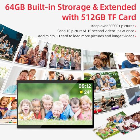 إطار الصورة الرقمية WiFi 15.6inch ، تخزين 64 جيجابايت من إطار الصورة الرقمية الذكية IPS HD HD مع الشاشة التلقائية أو مشاركة الصور أو مقاطع الفيديو عبر تطبيق Frameo in Kuwait