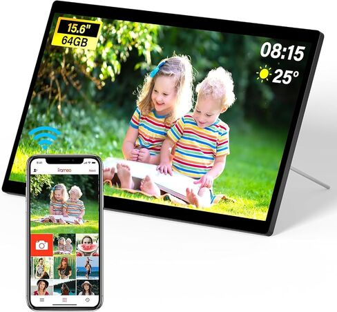 إطار الصورة الرقمية WiFi 15.6inch ، تخزين 64 جيجابايت من إطار الصورة الرقمية الذكية IPS HD HD مع الشاشة التلقائية أو مشاركة الصور أو مقاطع الفيديو عبر تطبيق Frameo in Kuwait