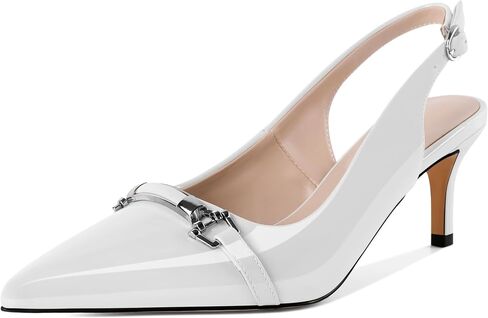 YODEKS Women's Slingback Heels Pointed Toe Low Heel Pumps Silver Buckle 2.5 Inch Shoes Patent Size 5-13 in Kuwait