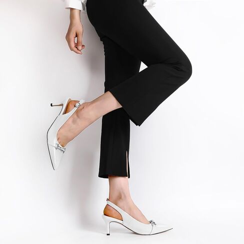 YODEKS Women's Slingback Heels Pointed Toe Low Heel Pumps Silver Buckle 2.5 Inch Shoes Patent Size 5-13 in Kuwait
