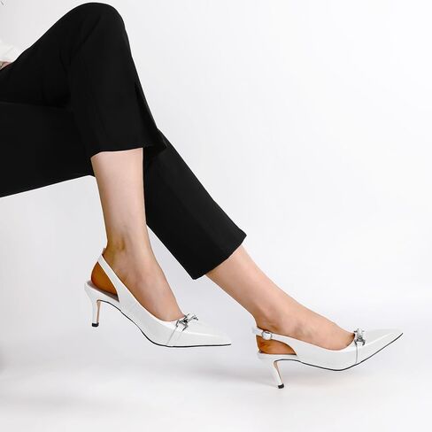 YODEKS Women's Slingback Heels Pointed Toe Low Heel Pumps Silver Buckle 2.5 Inch Shoes Patent Size 5-13 in Kuwait
