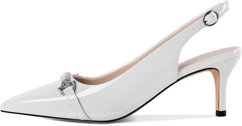 YODEKS Women's Slingback Heels Pointed Toe Low Heel Pumps Silver Buckle 2.5 Inch Shoes Patent Size 5-13 in Kuwait