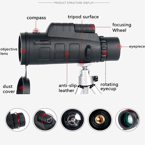 Telescope 10x50 Monocular Telescope for Mobile Phone with Smartphone Holder and Tripod High Power FMC Binoculars with Night Vision Compass Monoculars for Adults Birdwatching Camping in Saudi Arabia