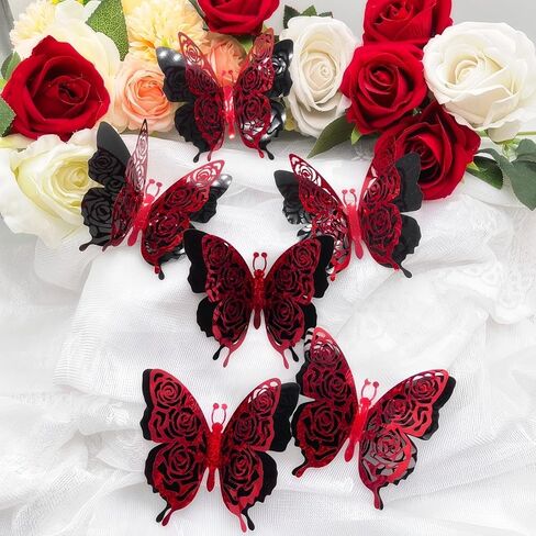 Halloween Butterfly Wall Stickers - 12 Pcs 3D Butterflies Wall Decoration Skull Rose Designs Holiday Decor for Party Home Office Shop Decorations Supplies in Saudi Arabia