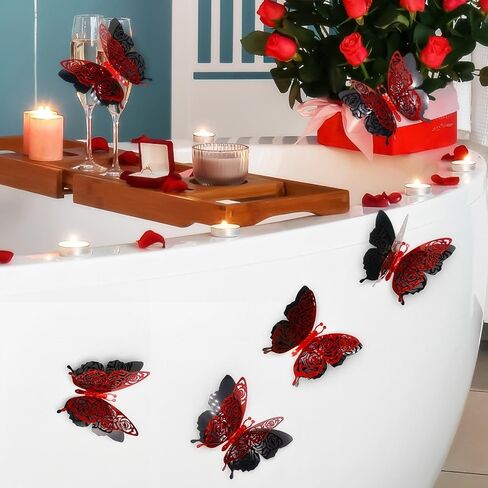 Halloween Butterfly Wall Stickers - 12 Pcs 3D Butterflies Wall Decoration Skull Rose Designs Holiday Decor for Party Home Office Shop Decorations Supplies in Saudi Arabia