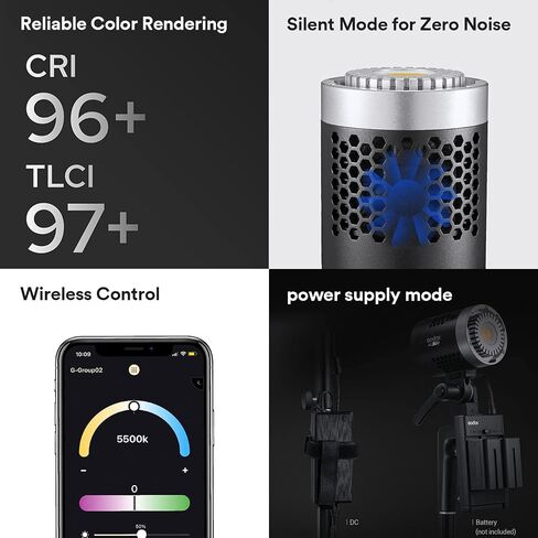 Godox ML30 LED Video Light ، 37.6W 5600K درجة حرارة اللون ، CRI 96+ TLCI 97+ ، 8590LUX@1M مع عاكس ، 4 تأثيرات FX ، الوضع الصامت ، APP اللاسلكي ، ضوء LED مع 2x NP-F970 LITHIUM BATTERY in Saudi Arabia