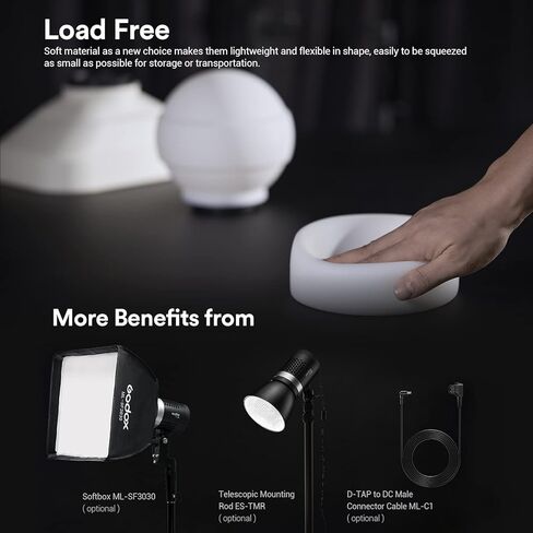 Godox ML30 LED Video Light ، 37.6W 5600K درجة حرارة اللون ، CRI 96+ TLCI 97+ ، 8590LUX@1M مع عاكس ، 4 تأثيرات FX ، الوضع الصامت ، APP اللاسلكي ، ضوء LED مع 2x NP-F970 LITHIUM BATTERY in Saudi Arabia