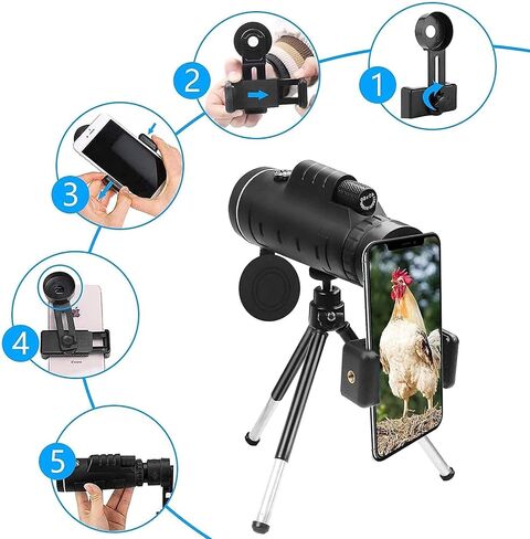 تلسكوب أحادي 40 × 60 BAK4 BAK4 PRISM عالية الطاقة تكبير أحادي مع حامل الهواتف الذكية وترايبود للبالغين للأطفال لمشاهدة الطيور في التخييم in Saudi Arabia