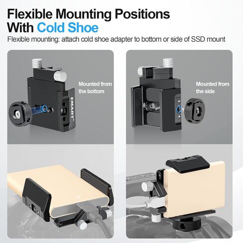 EMART Mount Bracket SSD Holder with Cold Shoe Cable Clamp, 1.6"-2.6" for Samsung T5 T7 SSD SanDisk Compatible with BMPCC 4K 6K iPhone Pro Max Camera Cage in Saudi Arabia