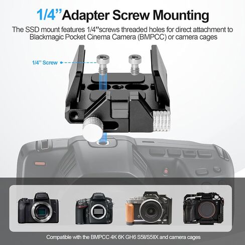 EMART Mount Bracket SSD Holder with Cold Shoe Cable Clamp, 1.6"-2.6" for Samsung T5 T7 SSD SanDisk Compatible with BMPCC 4K 6K iPhone Pro Max Camera Cage in Saudi Arabia