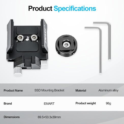 EMART Mount Bracket SSD Holder with Cold Shoe Cable Clamp, 1.6"-2.6" for Samsung T5 T7 SSD SanDisk Compatible with BMPCC 4K 6K iPhone Pro Max Camera Cage in Saudi Arabia