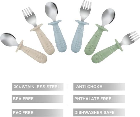 PandaEar 6 Pieces Baby Toddler Silicone Stainless Steel Utensils Silverware Spoon Fork for Baby Toddler BPA Free with Silicone Holding Anti-Choke Design in Kuwait
