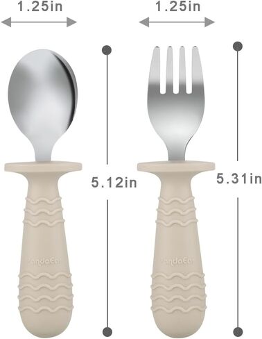 PandaEar 6 Pieces Baby Toddler Silicone Stainless Steel Utensils Silverware Spoon Fork for Baby Toddler BPA Free with Silicone Holding Anti-Choke Design in Kuwait