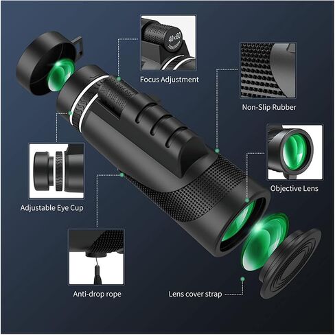 HD Monocular 40x60 Professional Profileal Properable Telescope Telescope Telescope Lens Long Ranger Monocular for Outdior Birding Camping Images Sharp in Saudi Arabia