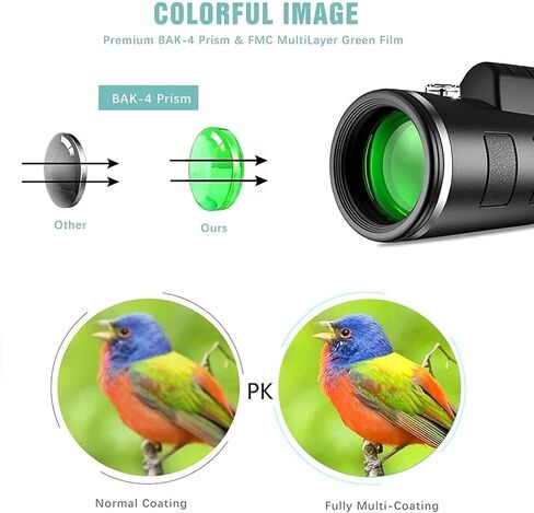 Monocular Telescope - 40X60 High Definition FMC BAK4 【HD Monocular for Bird Watching】 with Smartphone Holder Tripod IPX7 Waterproof Material in Saudi Arabia