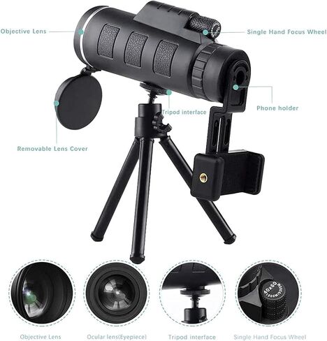 Monocular Telescope - 40X60 High Definition FMC BAK4 【HD Monocular for Bird Watching】 with Smartphone Holder Tripod IPX7 Waterproof Material in Saudi Arabia