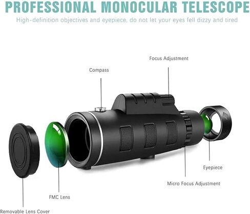 Monocular Telescope - 40X60 High Definition FMC BAK4 【HD Monocular for Bird Watching】 with Smartphone Holder Tripod IPX7 Waterproof Material in Saudi Arabia