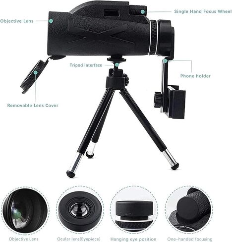 Monocular Telescope 80X100 High Power HD Monocular + Smartphone Holder & Tripod Waterproof Monocular with for Bird Watching Camping Hiking Traveling in Saudi Arabia