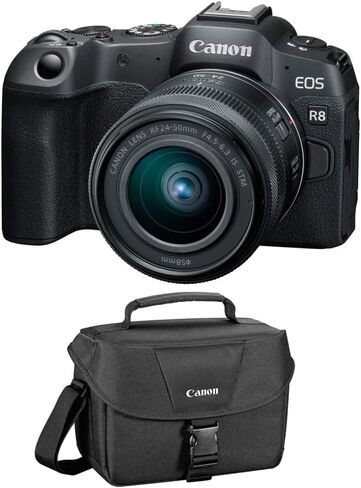 Canon EOS R8 Mirrorless Camera with RF 24-50mm f/4.5-6.3 is STM Lens with Canon 200ES EOS Shoulder Bag (2 Items) in Saudi Arabia