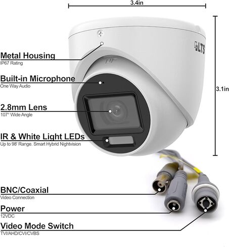LTS CMHT2152-28LFA 5MP Dual-Light Analog Turret Dome Camera Built-in Mic TVI/AHD/CVI/CVBS LTCMHT2152-28LFA in Saudi Arabia