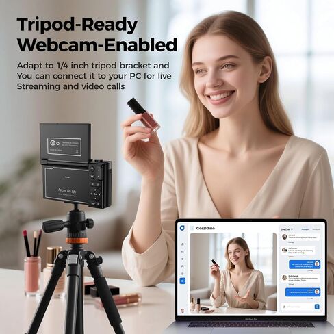 Digital Camera 4K for Photography - 64MP Cameras for Video - 180°Flip Screen Compact Cámara - 16X Zoom Photo Camera Gifts for Teens Ages 8-18 - Point and Shoot Digital Cameras for YouTube Vlogging in Saudi Arabia