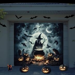 Preboun 7 x 8 ft Halloween Garage Door Cover Decorations Witch Backdrop in Kuwait