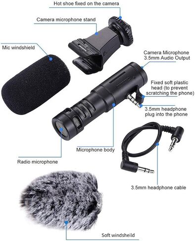 Phone Microphone Mini Portable 3.5mm Condenser Phone Video Camera Interview Microphone with Muff for in Saudi Arabia