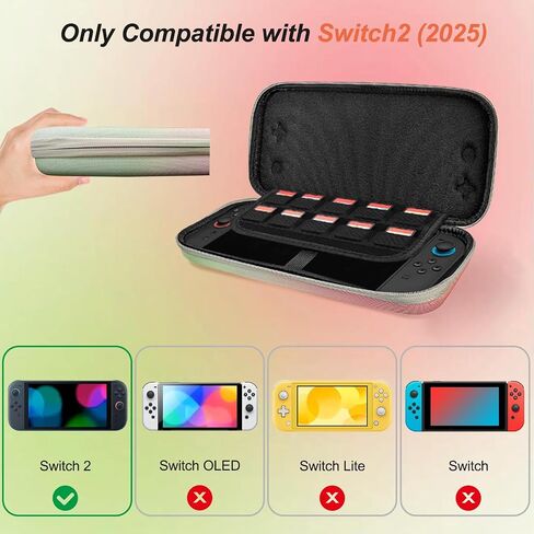 Cute Travel Carrying Case for Switch 2 2025 with Silicone j-con Covers, Thumb Grip Caps, Screen Protector, Flower Strap, Charms and Embroidery stickers for Girls Women, Pink Green in Saudi Arabia