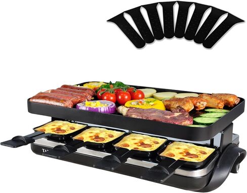 Raclette Grills TAMARIT Stainless Steel Raclette Grill Electric Grills Portable Indoor Korean BBQ Grill 1400W Cheese Grill with Non-stick Cooking Plate Cheese Pans Temperature Adjustable Keeping Warm in Kuwait