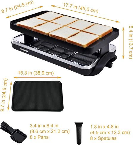 Raclette Grills TAMARIT Stainless Steel Raclette Grill Electric Grills Portable Indoor Korean BBQ Grill 1400W Cheese Grill with Non-stick Cooking Plate Cheese Pans Temperature Adjustable Keeping Warm in Kuwait